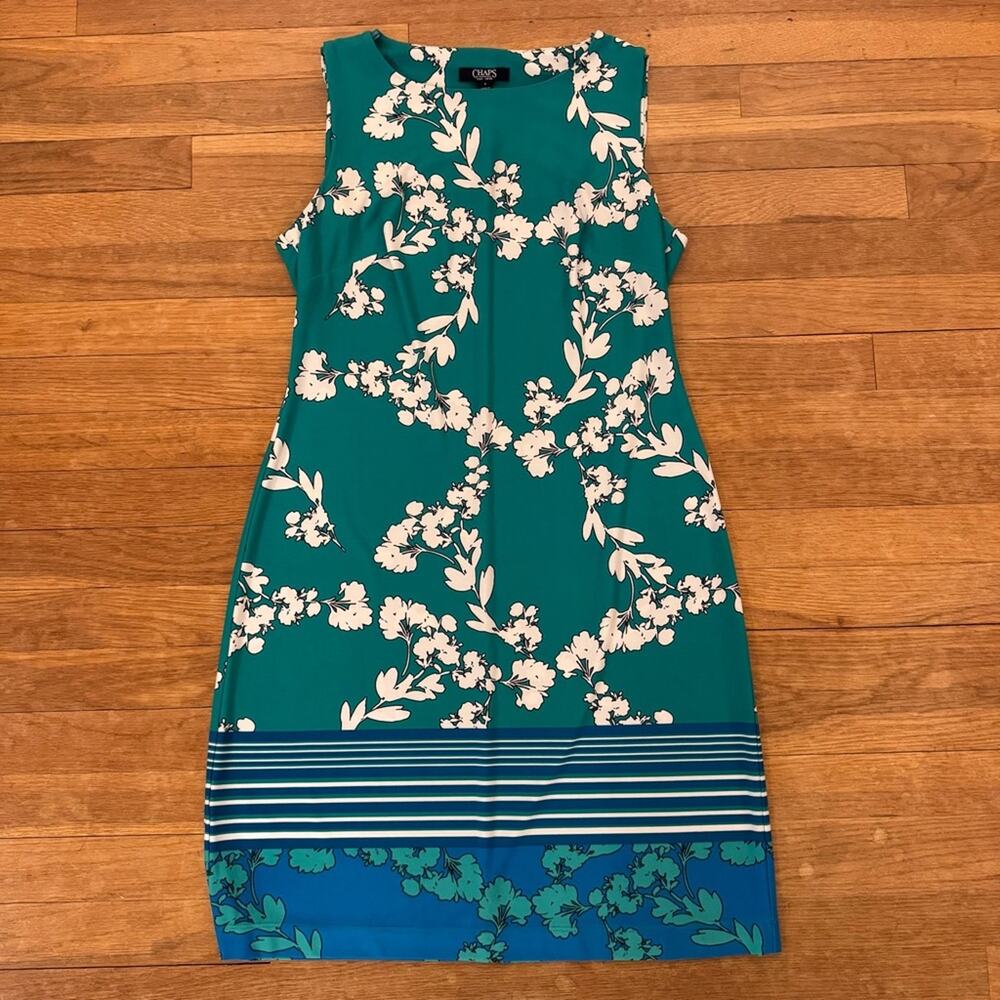 Chaps green white sleeveless knee length shift dress size 8
b13